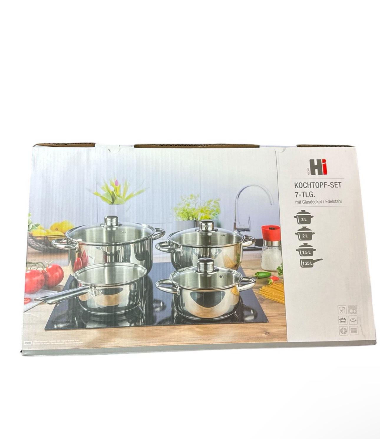 HI Kochtopfset Silber Edelstahl 7 Tlg