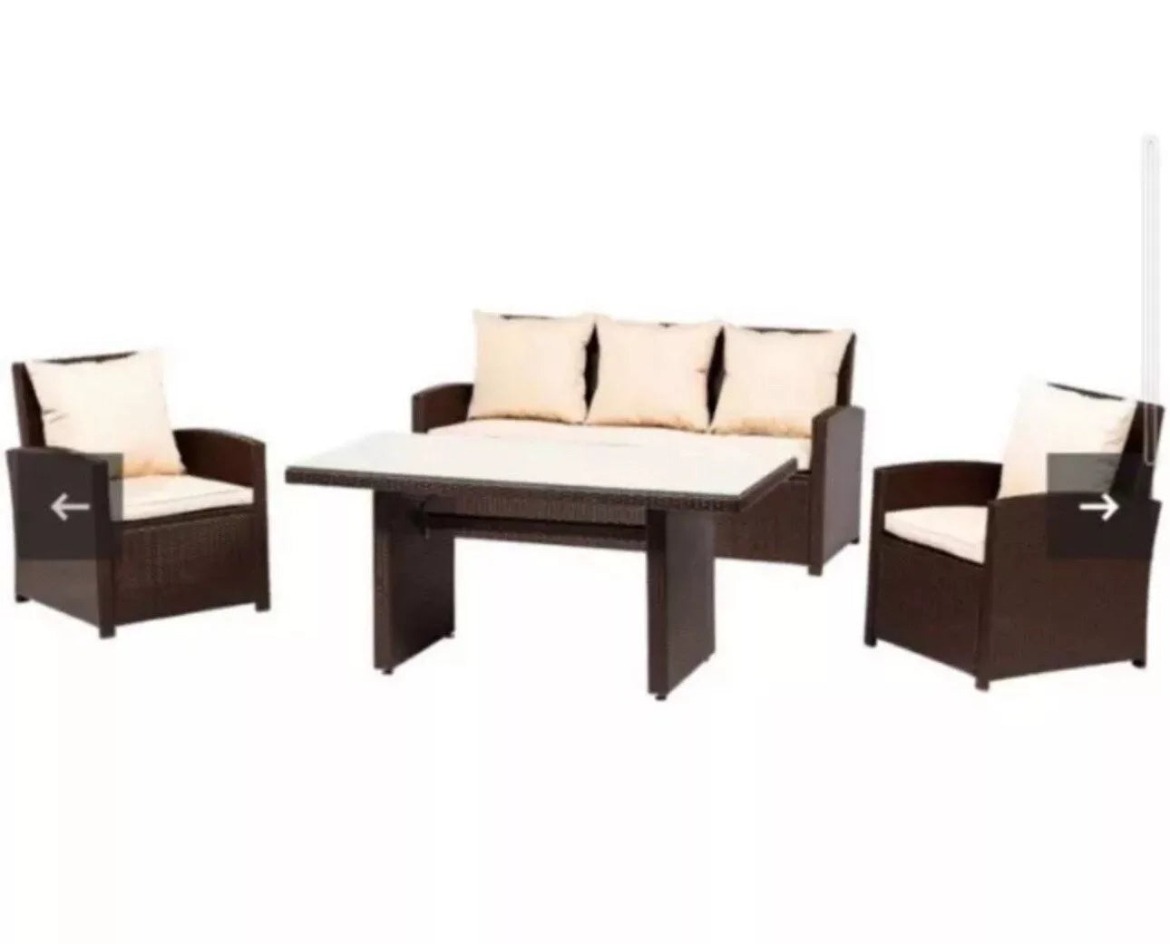 Bovril Lounge Set mit Esstisch Glas-Platte 4 teilig Dunkel Braun Beige