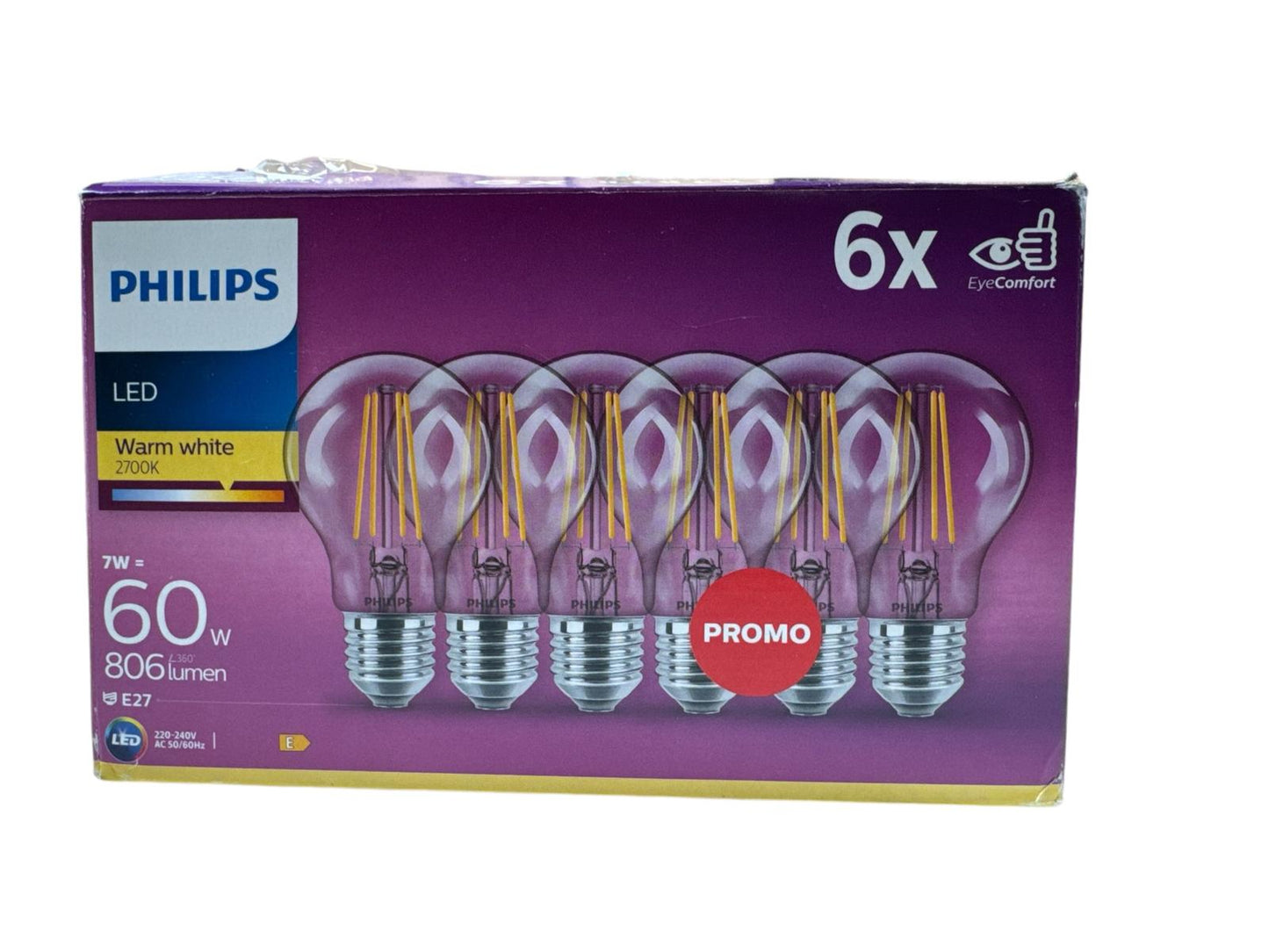 Philips LED Classic E27 Lampe A60 Tropfenform 6er Pack