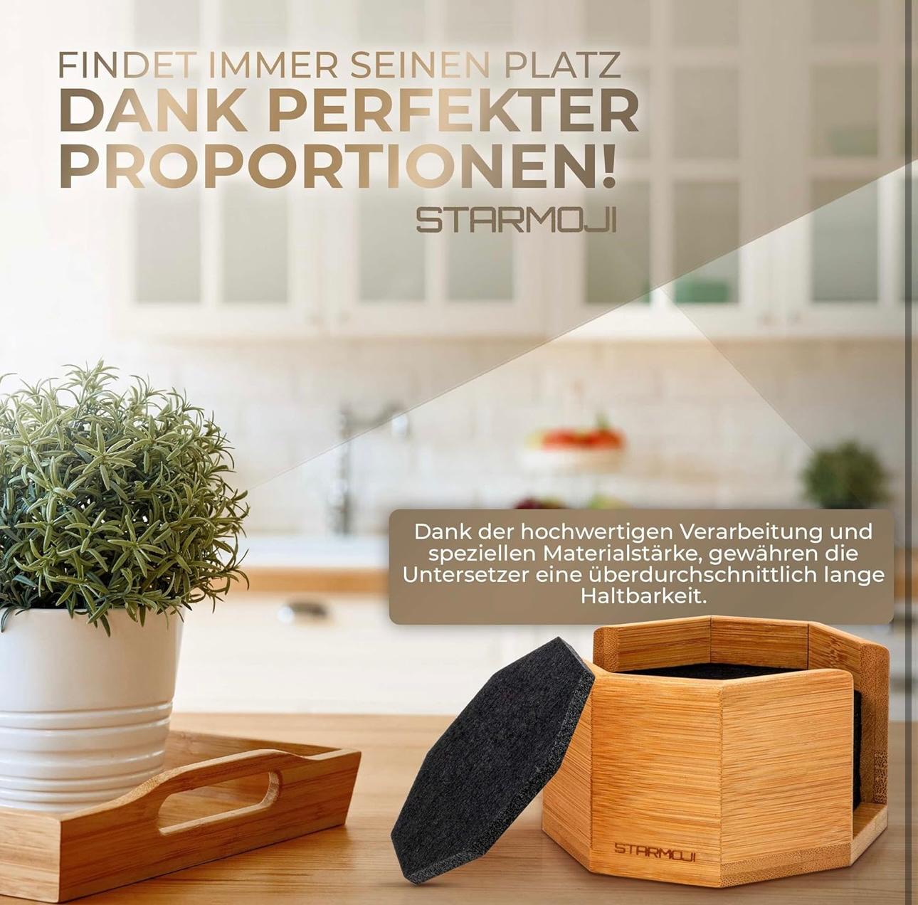 Starmoji® Premium Untersetzer für Gläser 10 STK inkl.Bambusbox