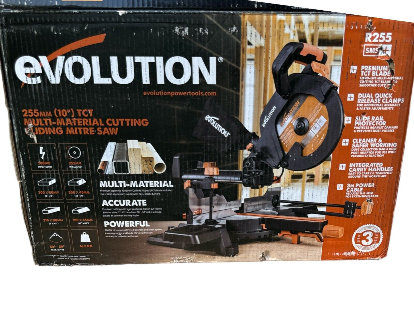 Evolution R255SMS+ Schiebe-Kapp- und Gehrungssäge