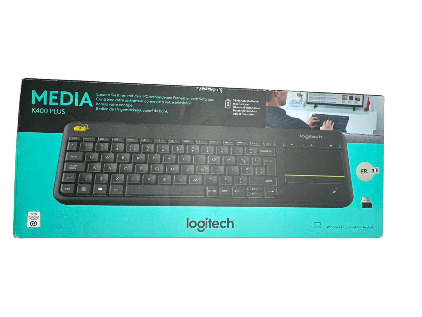 Logitech K400 Plus AZERTY Schnurlose Tastatur 920-007129 Grau