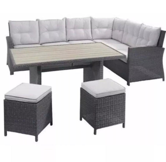 Cleburne Gartengarnitur 600297 Polyrattan Lounge Set 7 teilige Grau